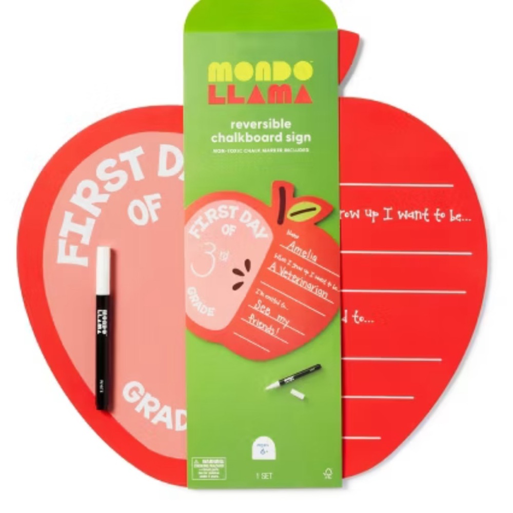 Apple First Day Last Day of School Chalk Marker Sign Mondo Llama NEW reversible